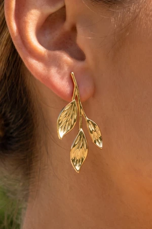 Gold Dipped Cascading Botanical Leaf Drop Earrings