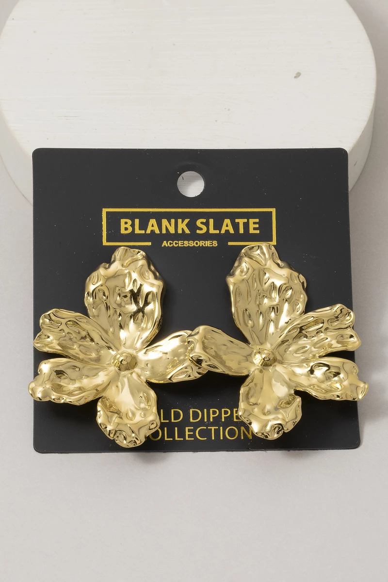Gold Dipped Smooth Organic Flower Stud Earrings