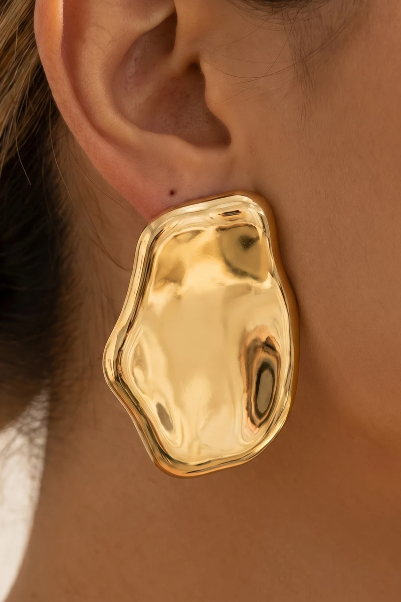 Gold Dipped Hammered Orchid Flower Stud Earrings