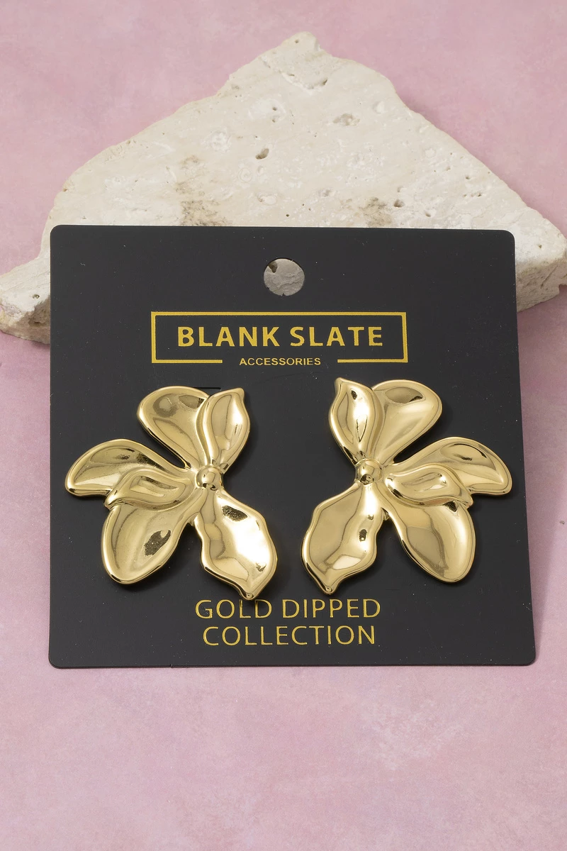 Gold Dipped Puffy Round Petal Flower Stud Earrings