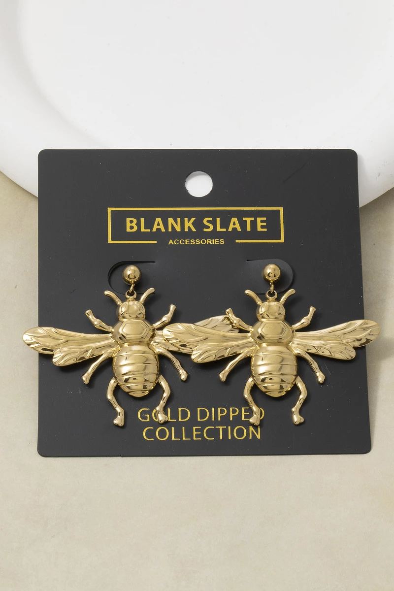 Gold Dipped 3D Bee Drop Statement Earrings
