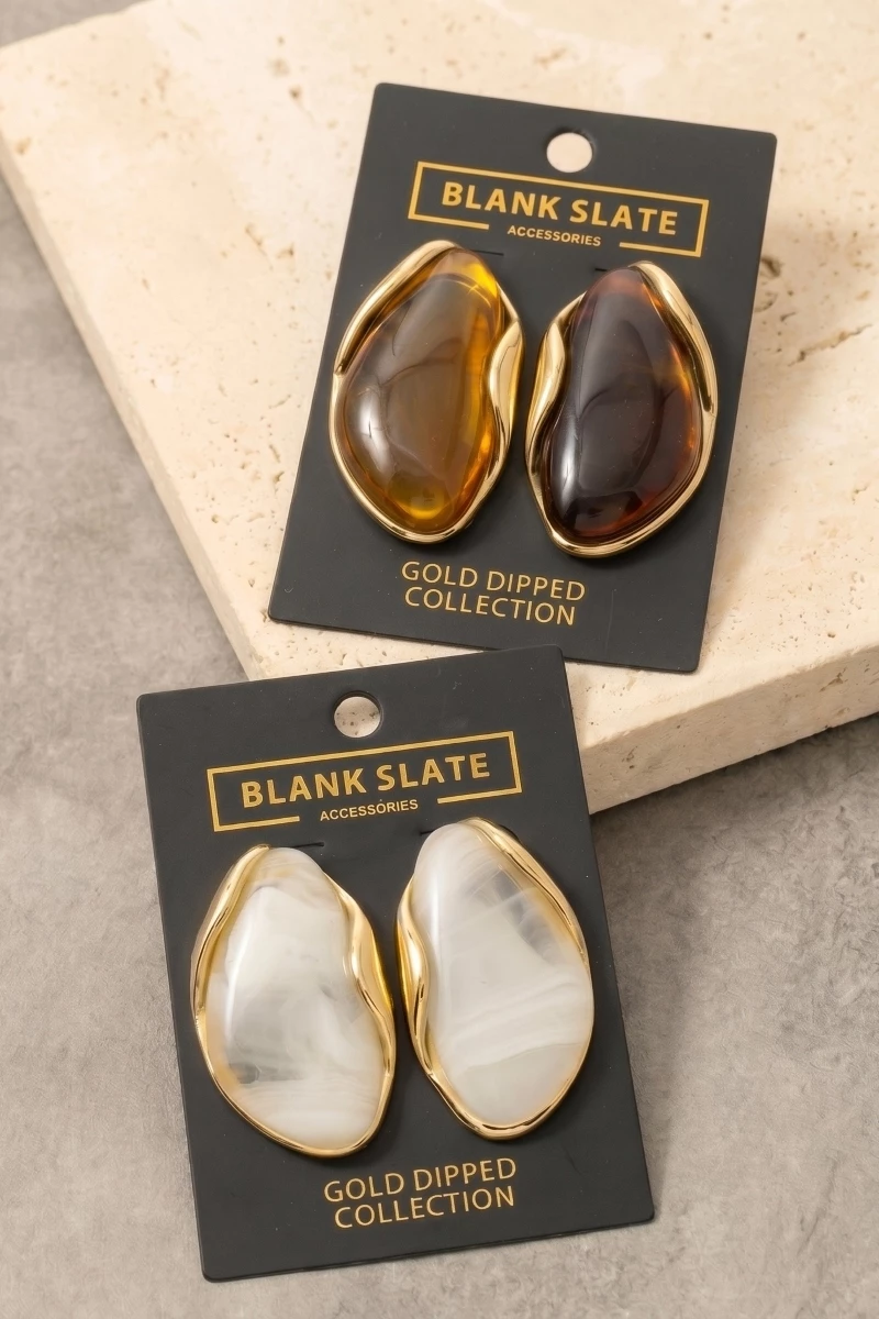 Gold Dipped Tortoise Resin Flame Teardrop Drop Earrings