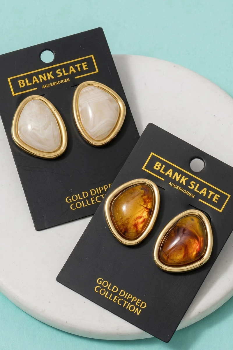 Gold Dipped Organic Cabochon Stud Earrings
