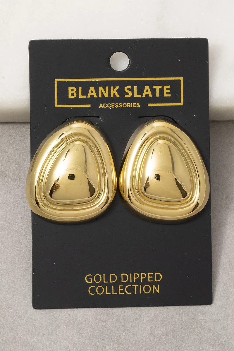 Gold Dipped Ridged Dome Triangle Stud Earrings