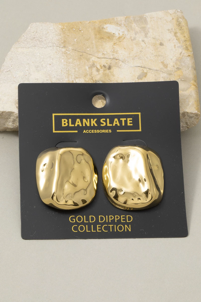 Gold Dipped Hammered Chunky Dome Stud Earrings