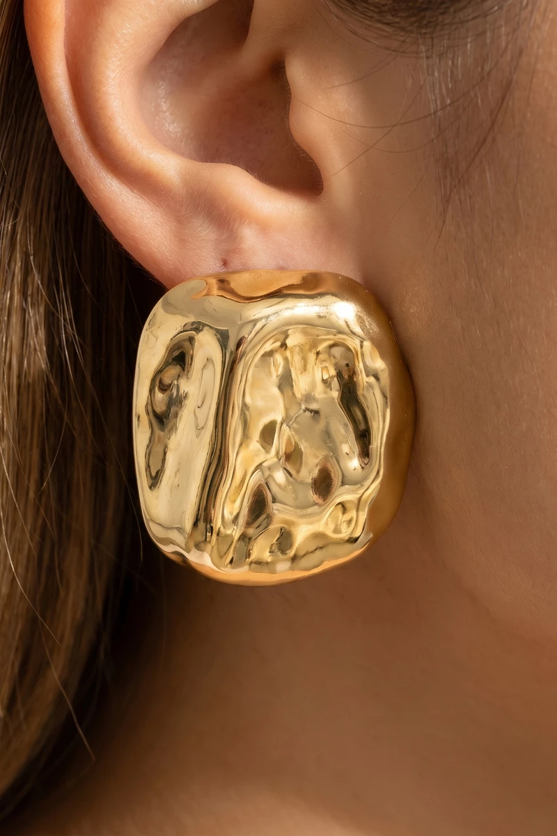 Gold Dipped Hammered Chunky Dome Stud Earrings