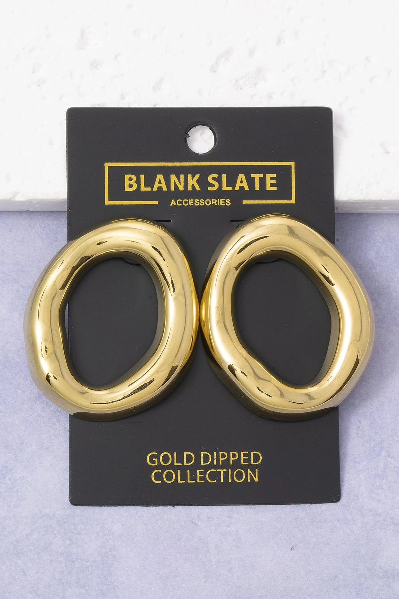 Gold Dipped Organic Molten Edge Oval Hoop Earrings