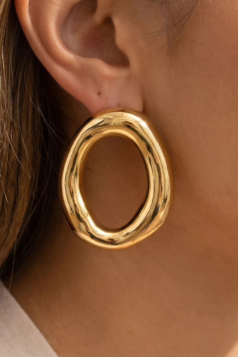 Gold Dipped Organic Molten Edge Oval Hoop Earrings