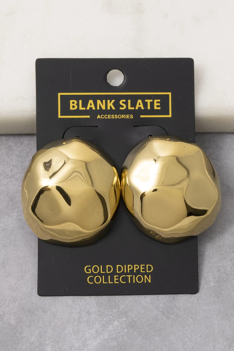 Gold Dipped Geometric Faceted Dome Stud Earrings