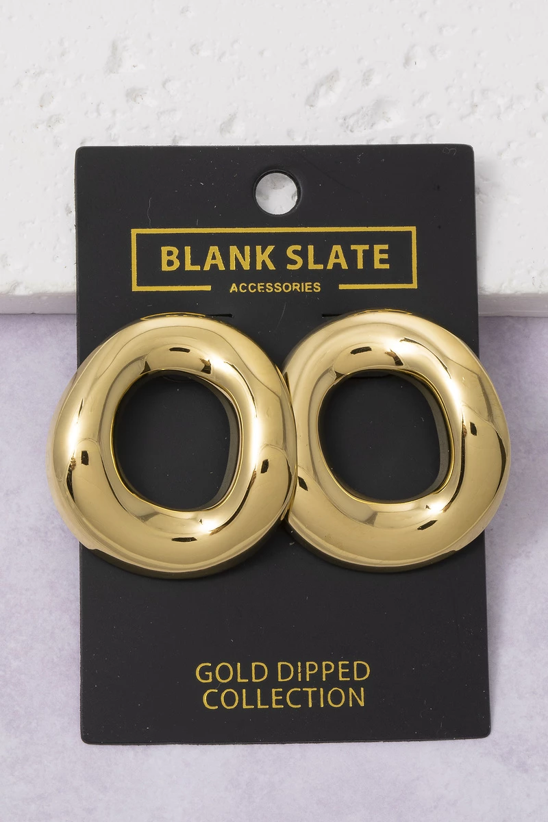 Gold Dipped Smooth Bold Oval Open Hoop Earrings