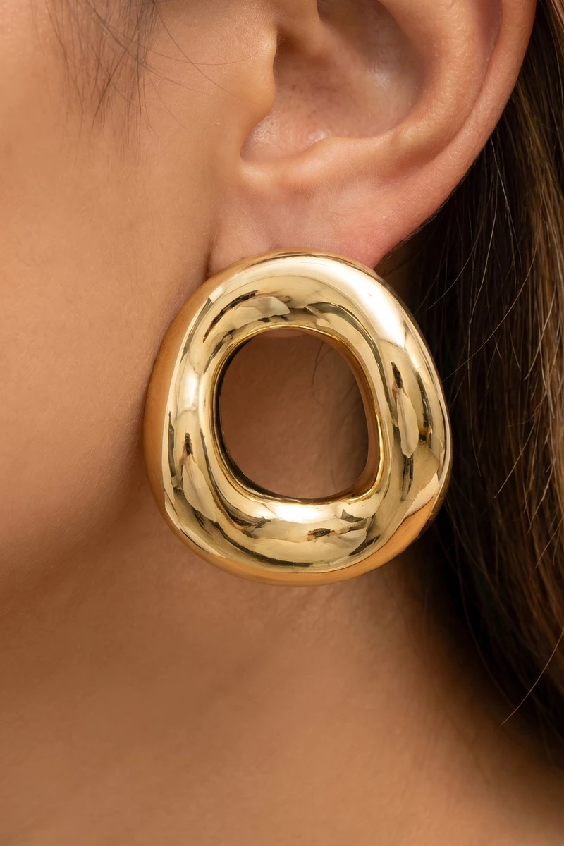 Gold Dipped Smooth Bold Oval Open Hoop Earrings