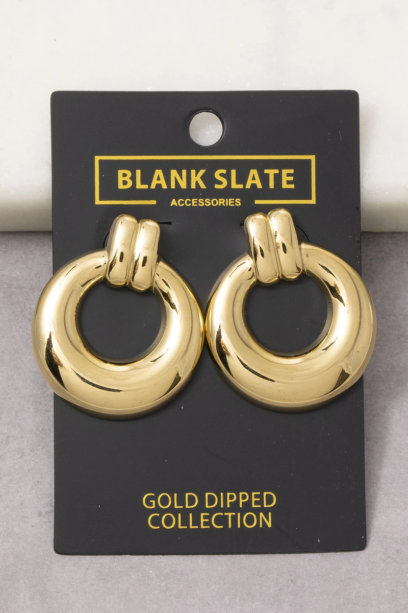 Gold Dipped Chunky Tubular Doorknocker Drop Earrings
