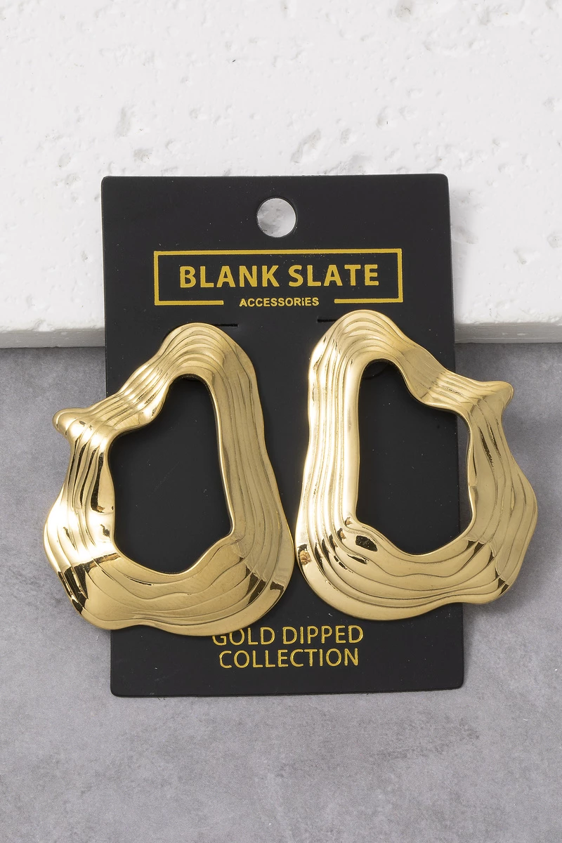 Gold Dipped Ribbed Wave Open Hoop Earrings
