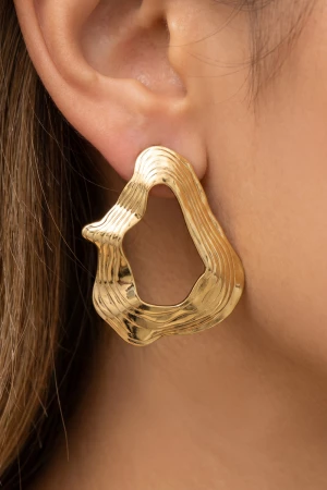 Gold Dipped Ribbed Wave Open Hoop Earrings