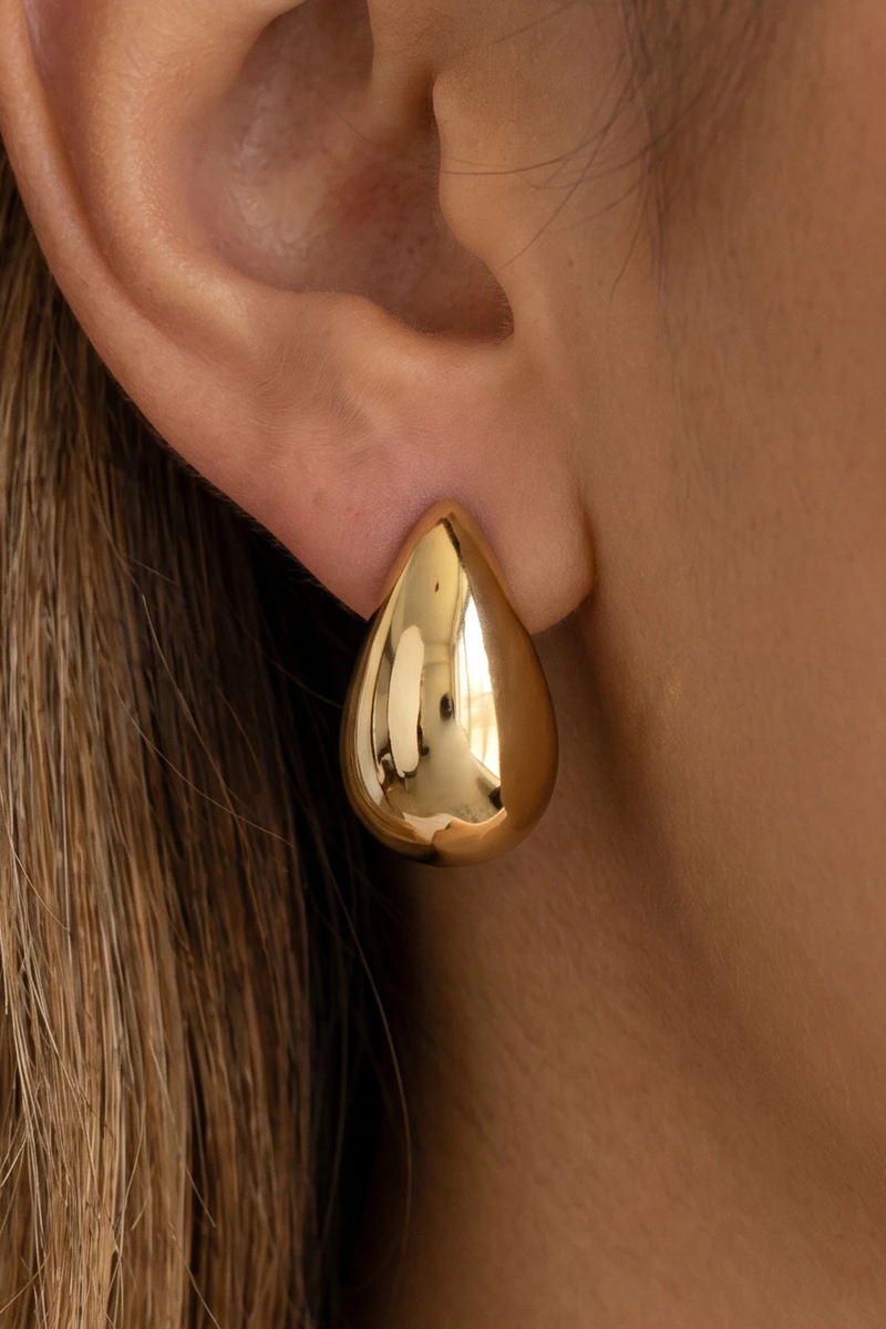 Gold Dipped Chunky Teardrop Pebble Stud Earrings