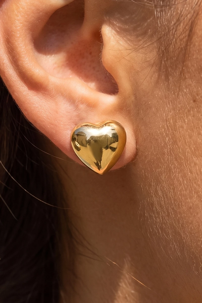 Puffy Heart Dome Stud Earrings
