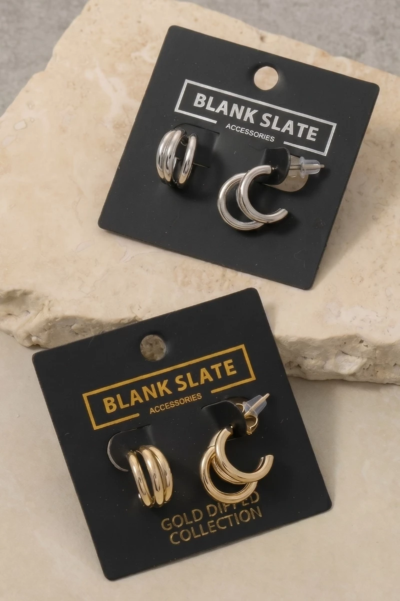 Gold Dipped Triple Tube Mini Huggie Earrings