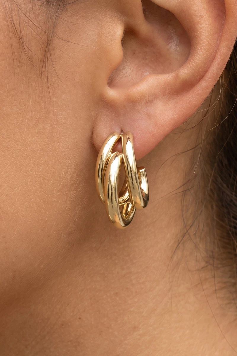 Gold Dipped Triple Tube Mini Huggie Earrings