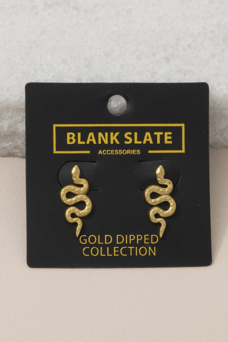 Gold Dipped Coiled Snake Textured Stud Earrings