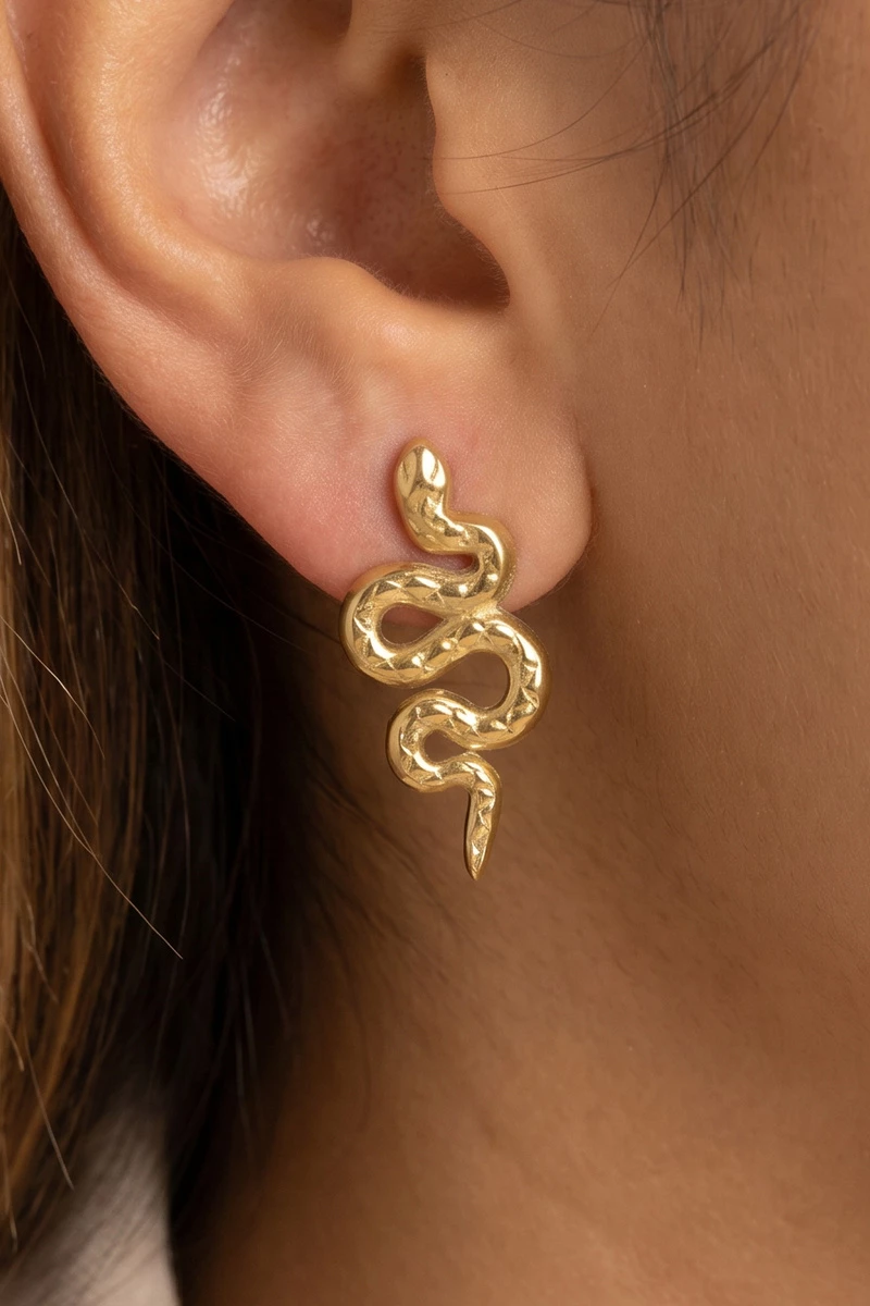Gold Dipped Coiled Snake Textured Stud Earrings