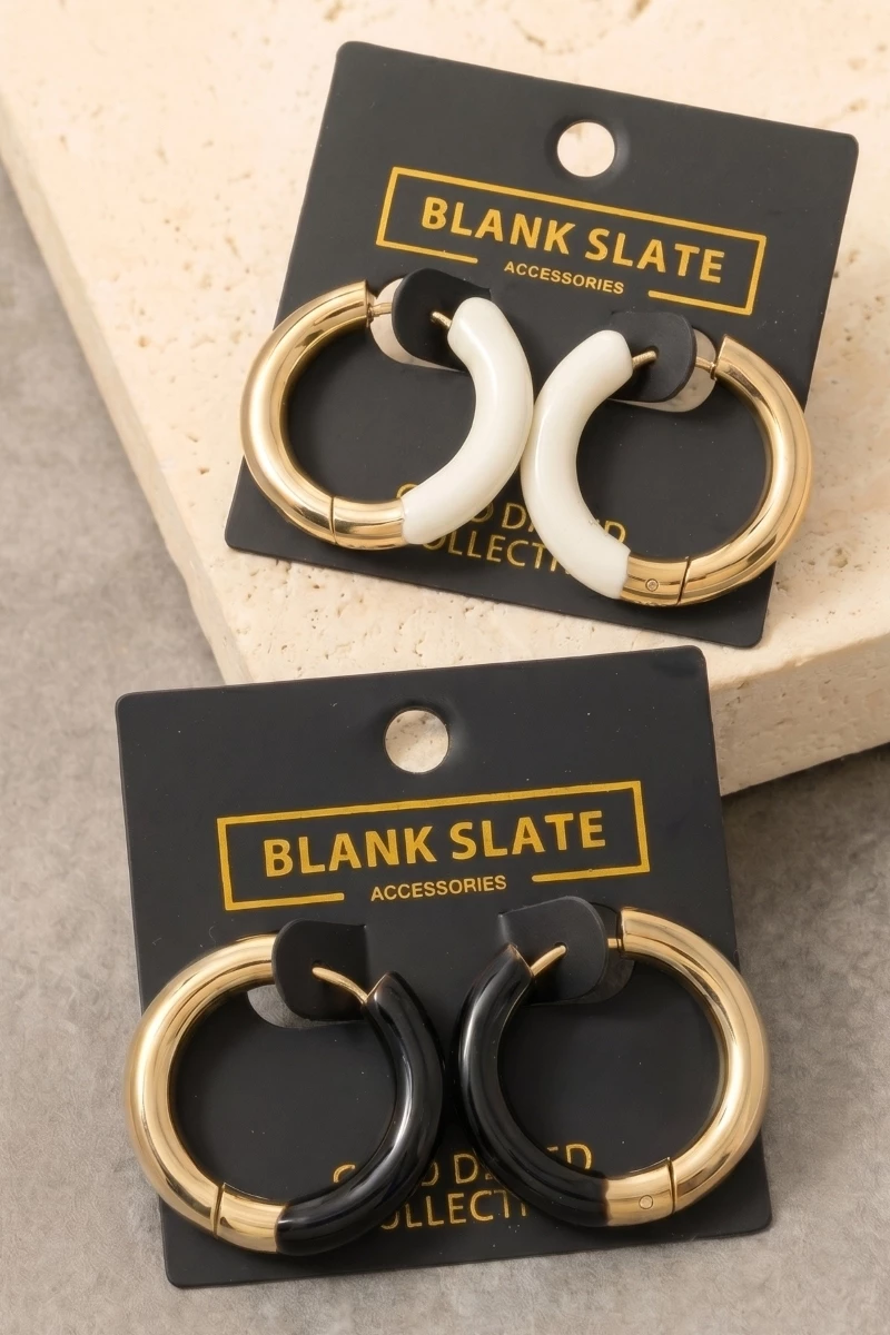 Gold Dipped Two Tone Color Block Round Hoop Earrings