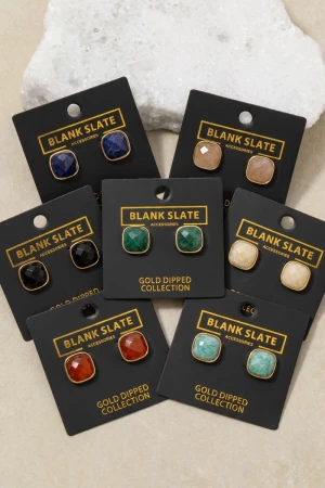 Gold Dipped Cushion Stone Stud Earrings