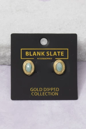 Gold Dipped Amazonite Oval Bezel Stud Earrings