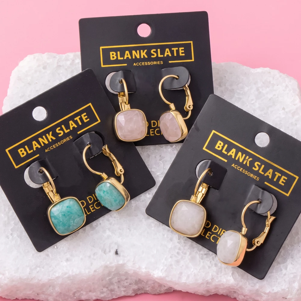 Gold Dipped Cushion Cut Stone Lever Back Earrings