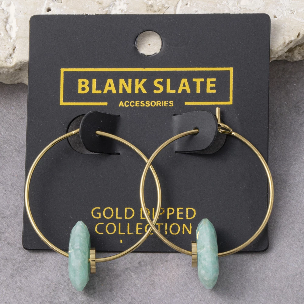 Gold Dipped Hoop Earrings With Stone Bead