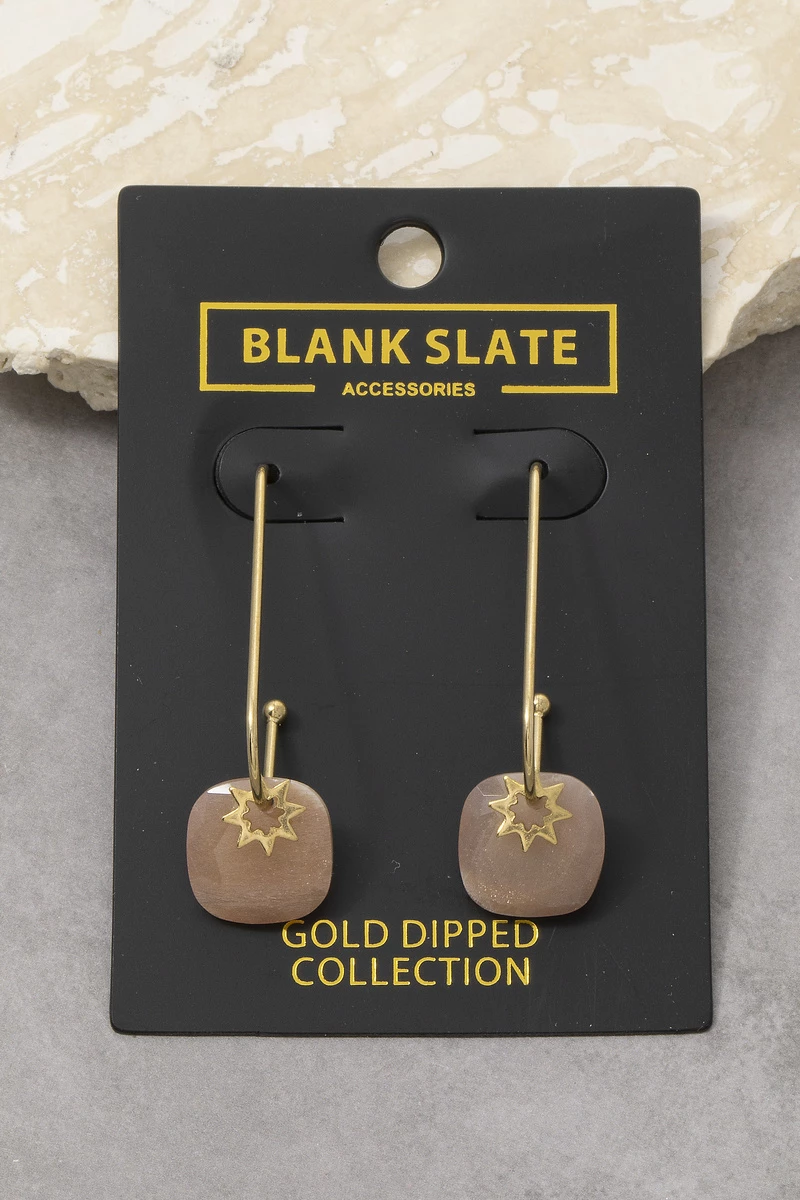 Gold Dipped Amazonite Cushion Stone Wire Drop Earrings