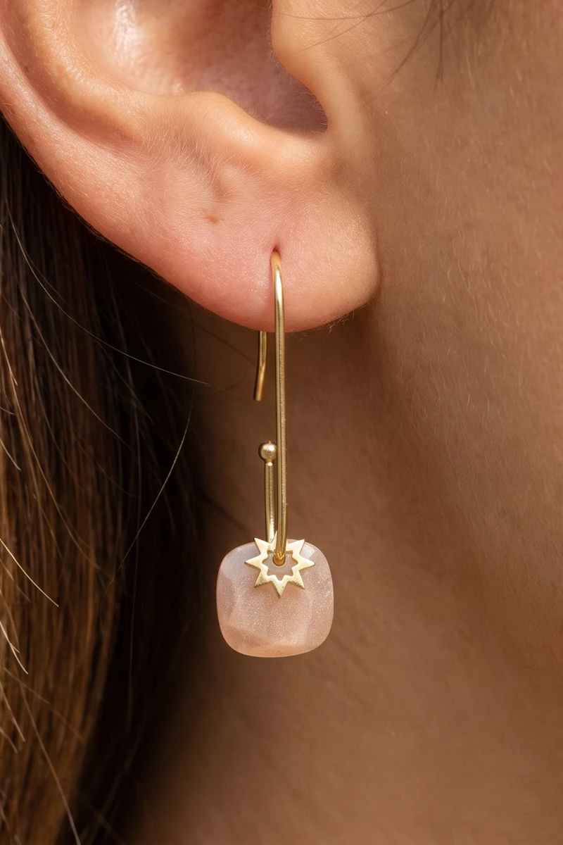 Gold Dipped Amazonite Cushion Stone Wire Drop Earrings