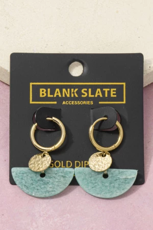 Gold Dipped Half Moon Stone Hoop Earrings