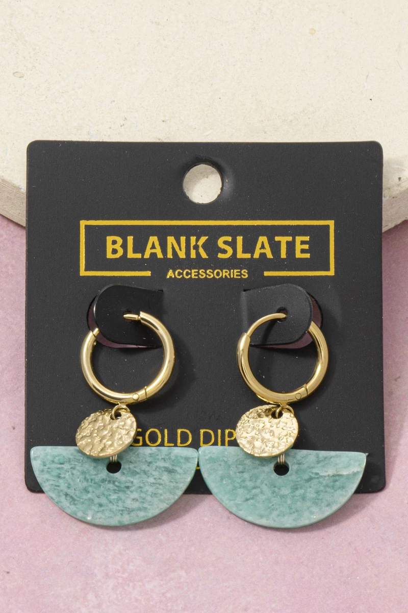 Gold Dipped Half Moon Stone Hoop Earrings