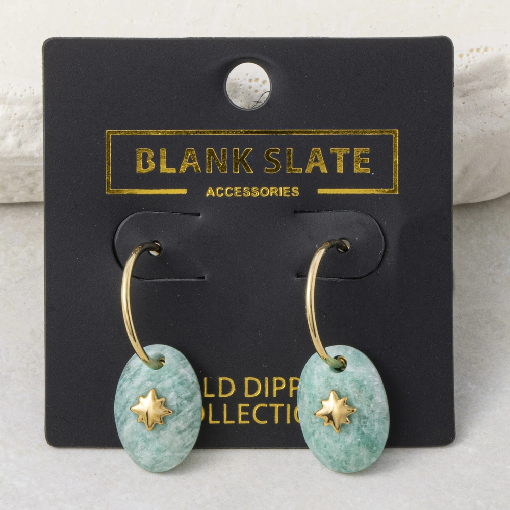 Gold Dipped Hoop Earrings With Oval Stone Drop