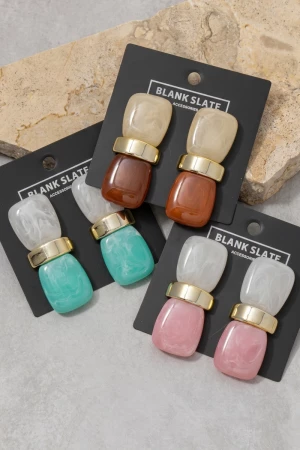 Stacked Marbled Tile Drop Earrings
