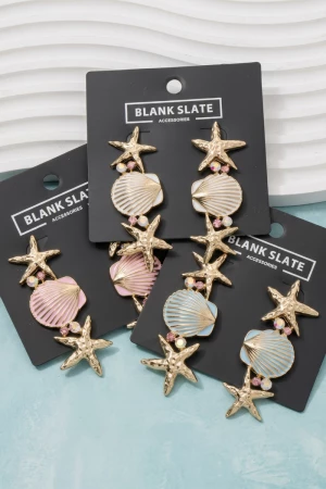 Hammered Starfish Seashell Drop Earrings