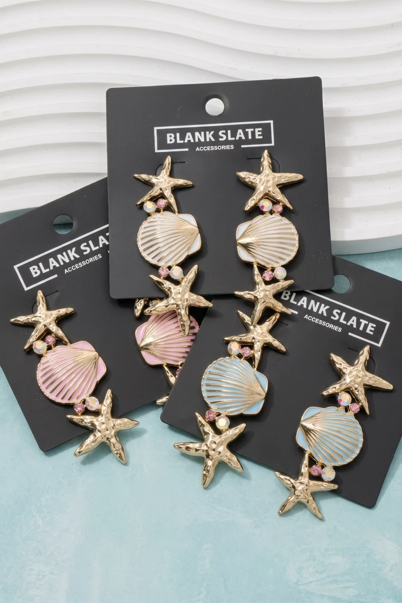 Hammered Starfish Seashell Drop Earrings