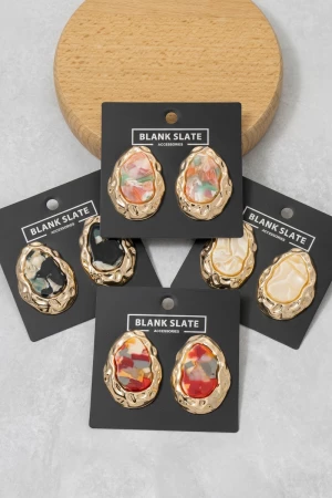 Hammered Oval Terrazzo Stud Earrings