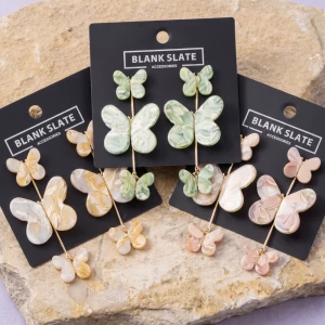 Triple Butterfly Marbled Drop Earrings