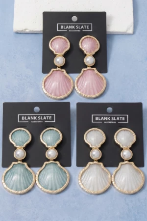 Double Shell Pearl Drop Earrings