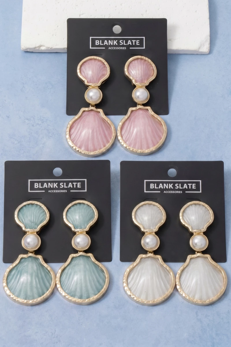 Double Shell Pearl Drop Earrings