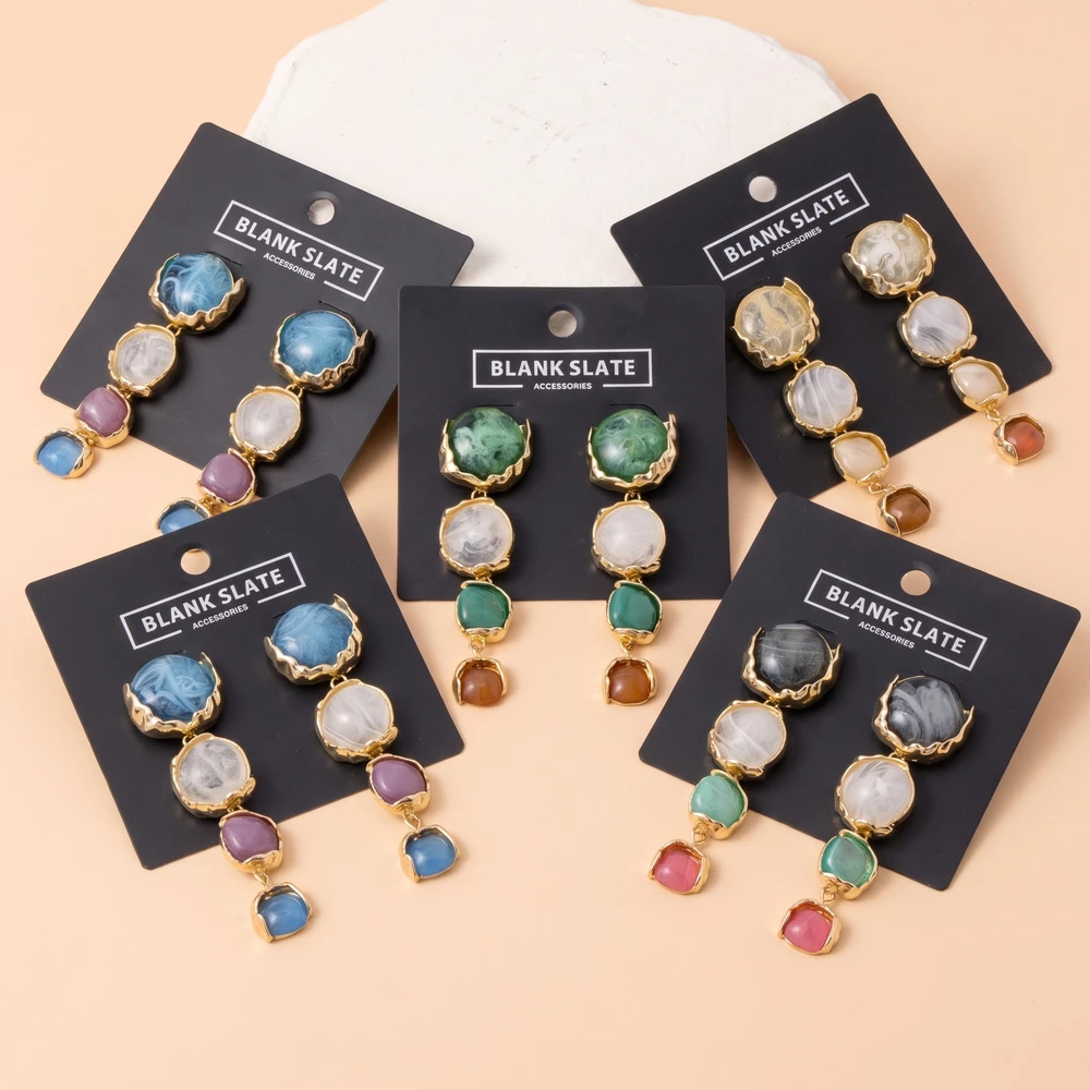Resin Stone Four Tier Linear Drop Earrings