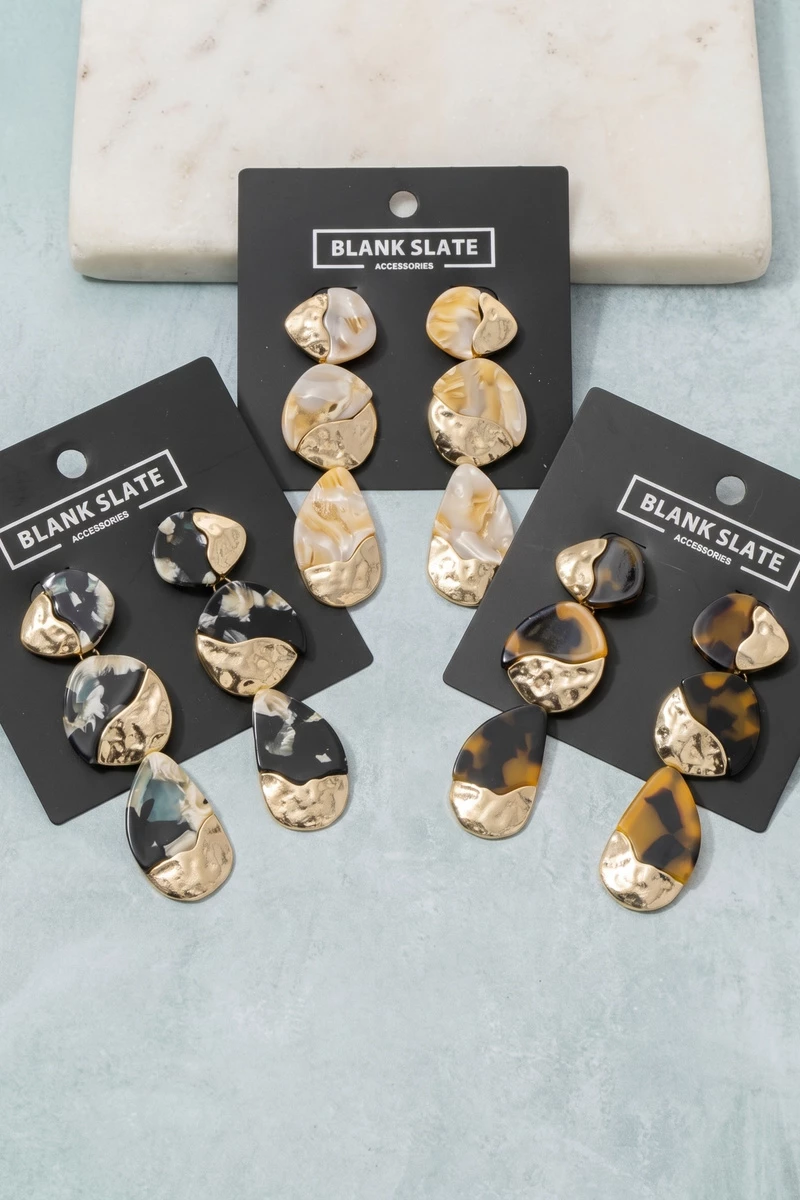 Tiered Marbled Pebble Drop Earrings