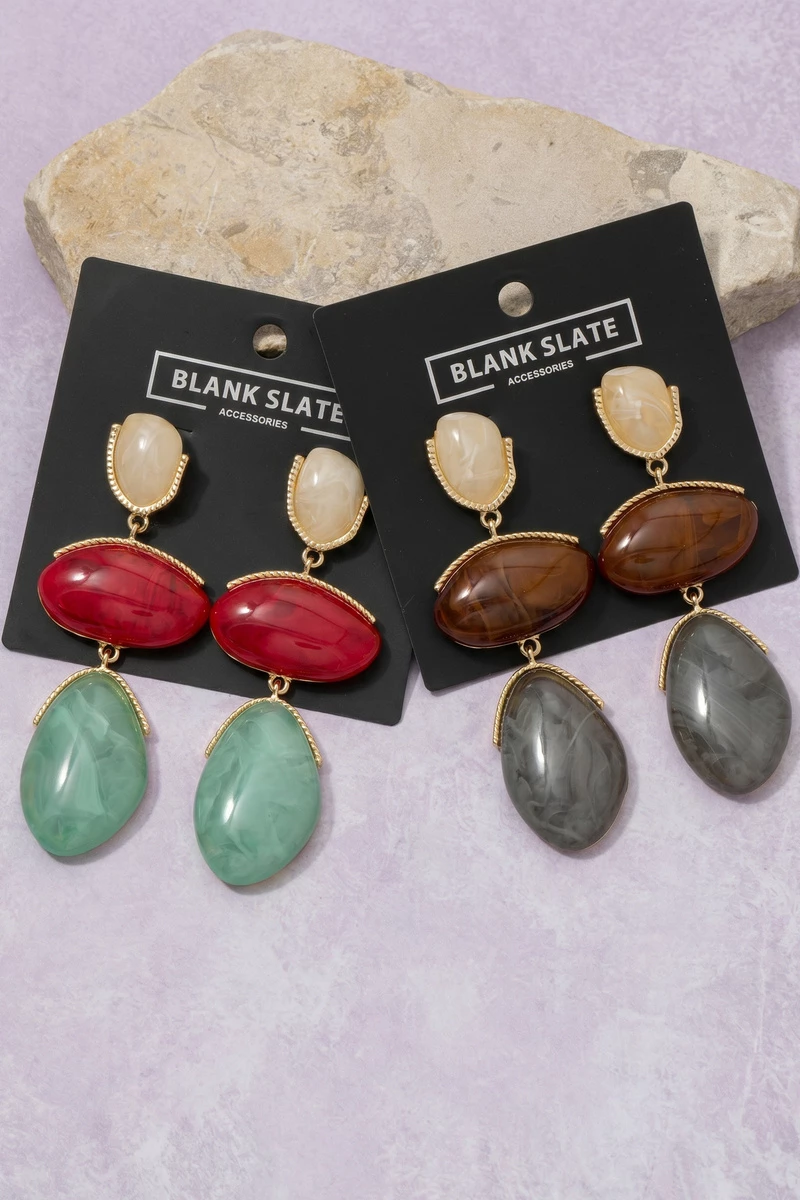 Triple Stone Rope Bezel Drop Earrings