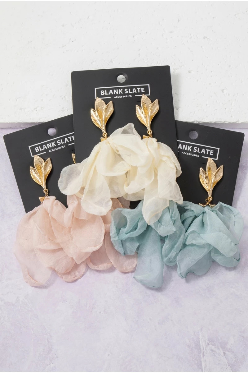 Chiffon Ruffle Leaf Drop Earrings