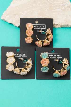 Floral Rosette Shell Hoop Earrings