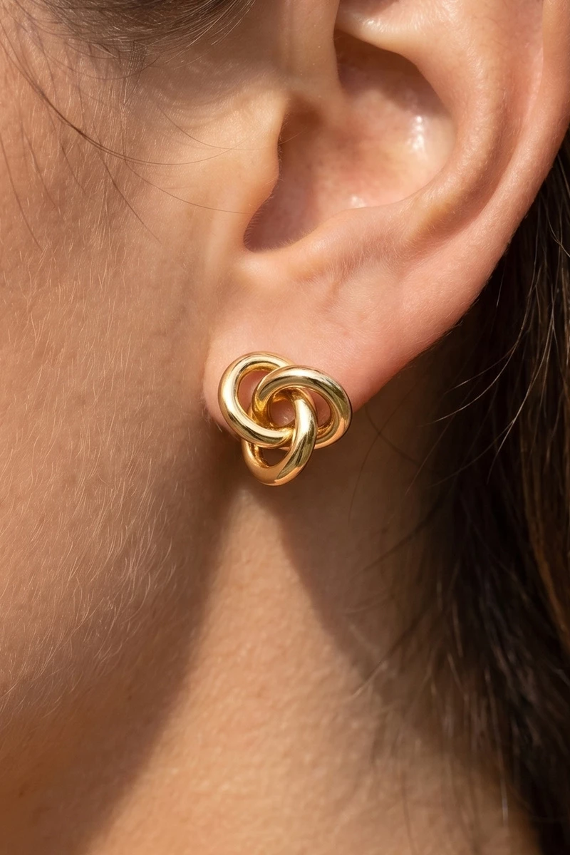Gold Dipped Love Knot Stud Earrings