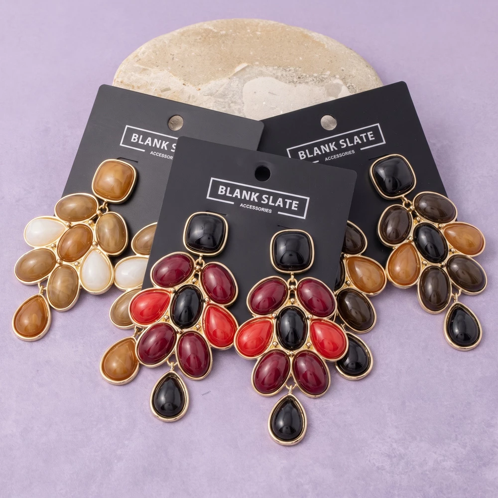 Cabochon Cluster Statement Drop Earrings