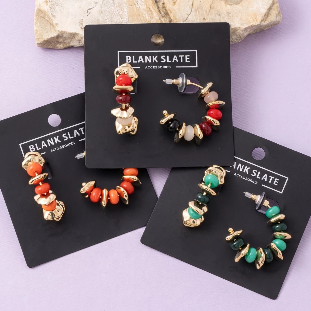 Chunky Pebble Bead Hoop Earrings