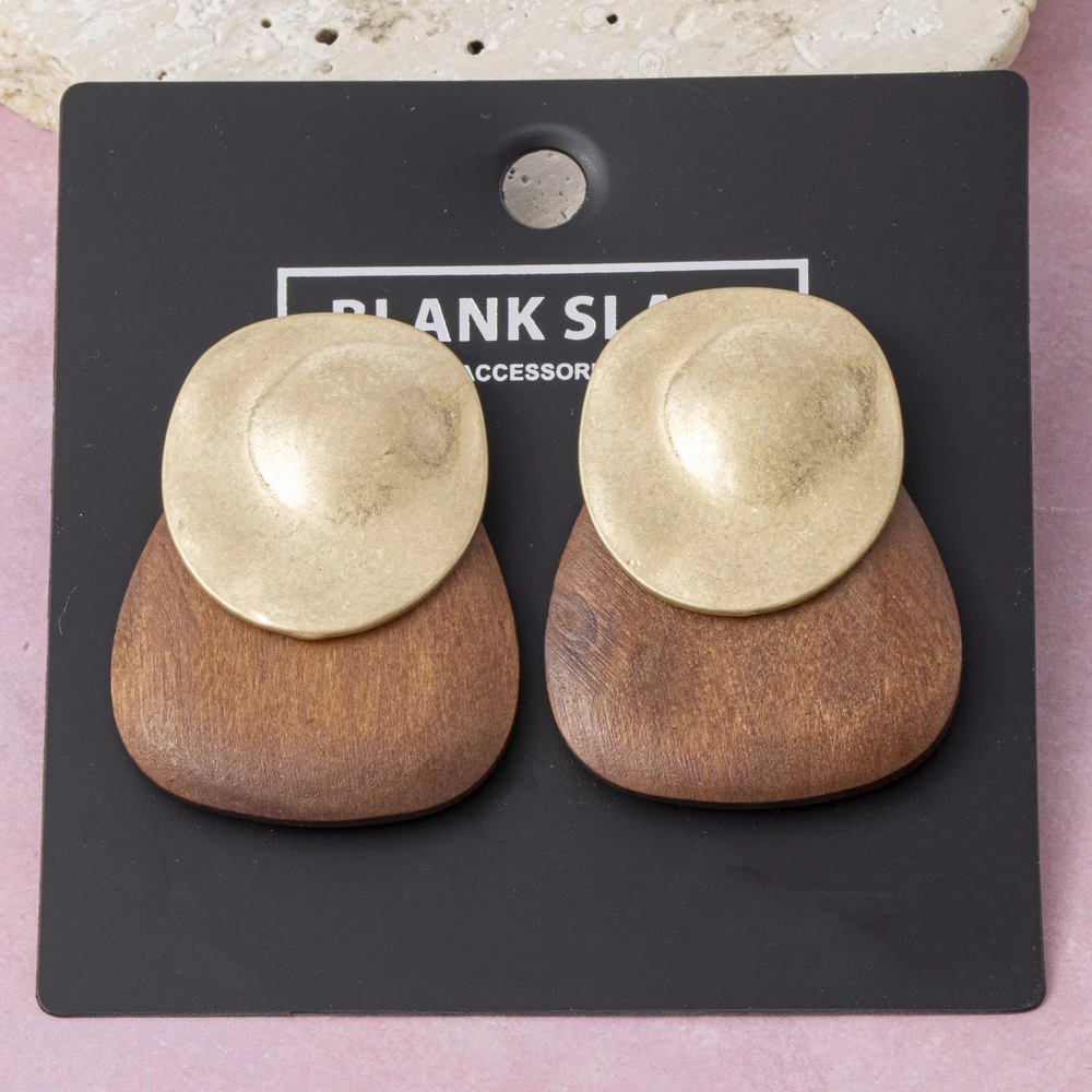 Matte Dome Wood Panel Stud Earrings